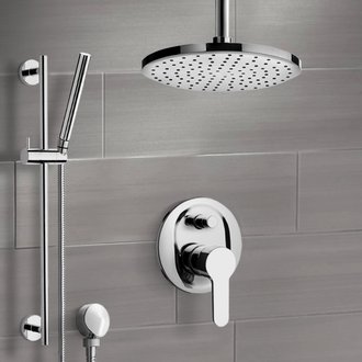 Shower Faucet Chrome Shower Set with Rain Ceiling Shower Head and Hand Shower Remer SFR50